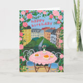 Carte JEUX ANNIVERSAIRE Fleurs Terrasse Thé Heure Paris (Devant)