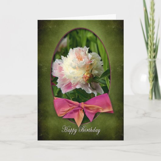 CARTE JEUX ANNIVERSAIRE - PEONIES/BOW (Devant)