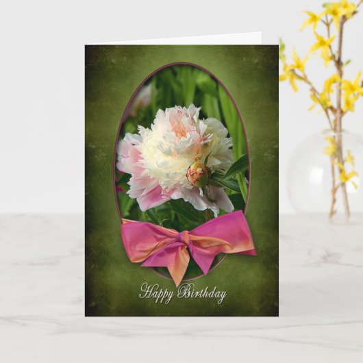 CARTE JEUX ANNIVERSAIRE - PEONIES/BOW (Fleur jaune)