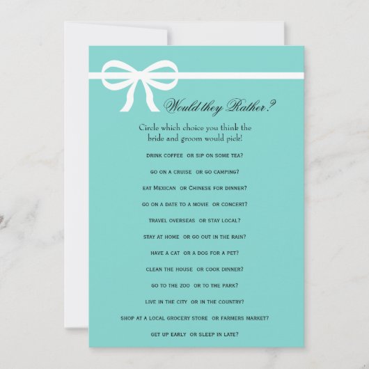 Carte Jeux de Baby Shower Mariage Double Face Aqua & Rub (Devant)