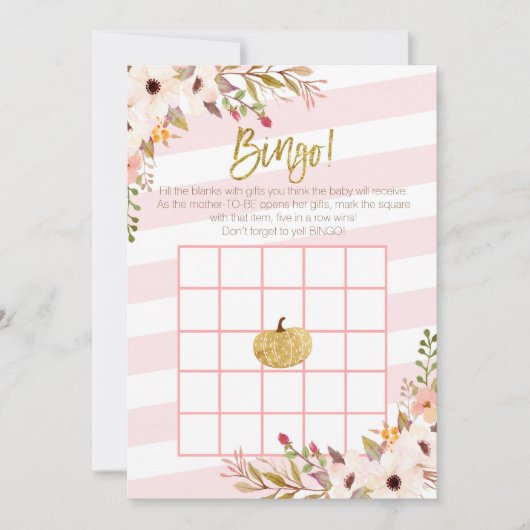 Carte Jeux de Bingo pour Baby Shower Pink Gold Pumpkin (Devant)
