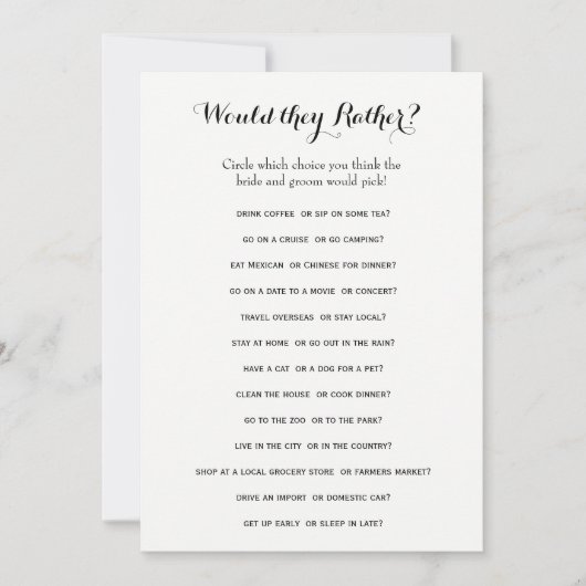 Carte Jeux de Fête de Mariage Double Face - Le Marié Dit (Devant)