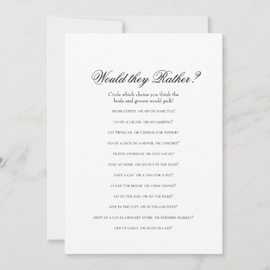 Carte Jeux de Fête de Mariage Recto-Verso - 2 (Devant)