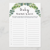Carte Jeux de Noms de Bébé pour Baby Shower Greenery (Devant)