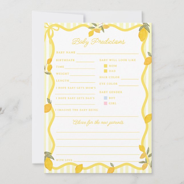 Carte Jeux de prédictions et de conseils pour bébé Lemon (Devant)