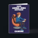 Carte Jeux Vidéo Anime Gamer Boy Anniversaire<br><div class="desc">Envoyez cette carte d'anniversaire japonaise Anime Gamer à votre ami ou à celui qui vous est cher pour leur souhaiter un jeu d'anniversaire "animé". Le gamer garçon dans ce design est également disponible dans mon magasin avec des cheveux blonds, brun, gingembre (orange) ou bleu. Cette conception est numériquement dessinée à...</div>