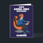 Carte Jeux Vidéo Anime Gamer Boy Anniversaire<br><div class="desc">Envoyez cette carte d'anniversaire japonaise Anime Gamer à votre ami ou à celui qui vous est cher pour leur souhaiter un jeu d'anniversaire "animé". Le gamer garçon dans ce design est également disponible dans mon magasin avec des cheveux blonds, brun, gingembre (orange) ou bleu. Cette conception est numériquement dessinée à...</div>