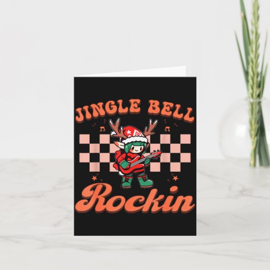 Carte Jingle Bell Rocking Christmas Elf Rock N Roll Guit (Devant)