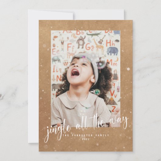 Carte Jingle Rustique Kraft Tout Le Chemin Script 2 Phot (Devant)