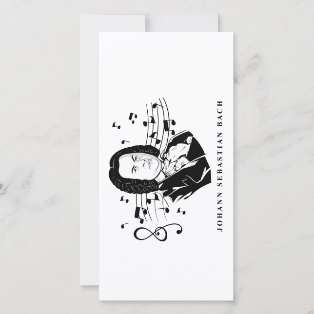 Carte Johann Sebastian Bach Portrait et buste avec notes (Devant)
