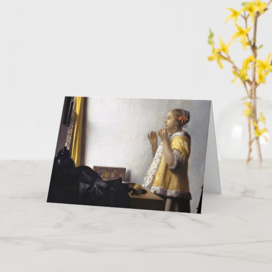 Carte Johannes Vermeer - Jeune femme avec collier perle (Fleur jaune)