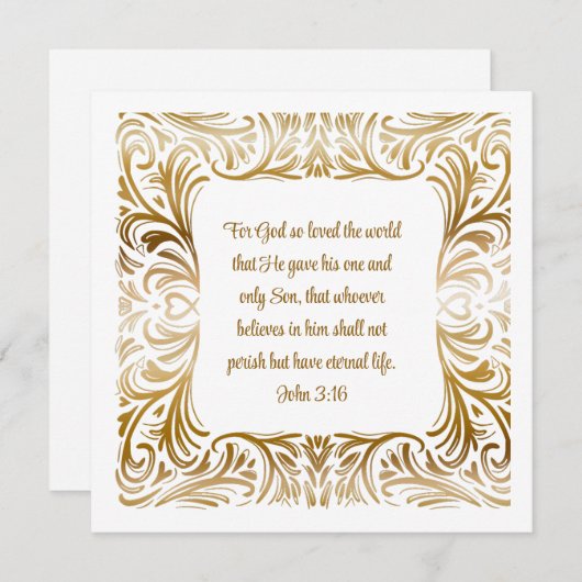 Carte John 3:16 Texte personnalisé Élégant Noël doré (Devant / Derrière)