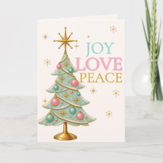 Carte Joie Amour Paix Menthe Arbre de Noël Rétro Pastel