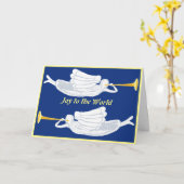 Carte Joie au monde Anges de Noël avec trompettes (Fleur jaune)