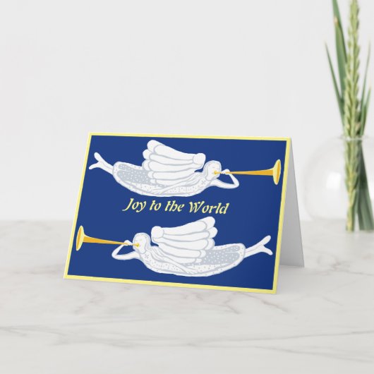 Carte Joie au monde Anges de Noël avec trompettes (Devant)