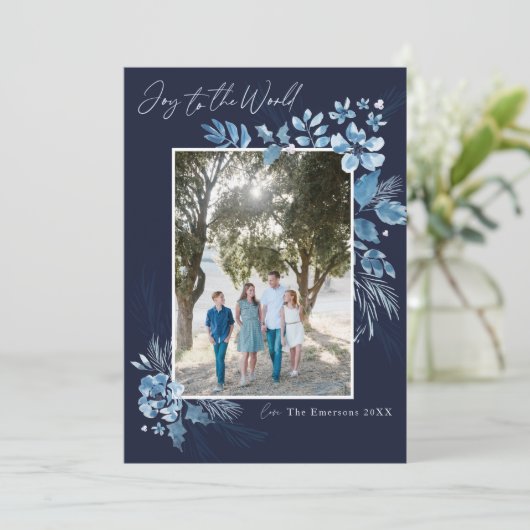 Carte Joie au monde Fleur aquarelle Noël (Debout devant)