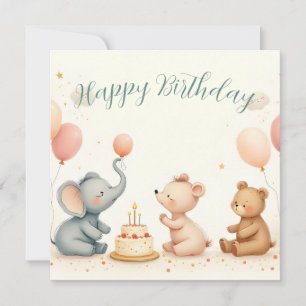 Carte Joie d'anniversaire animal avec ballons