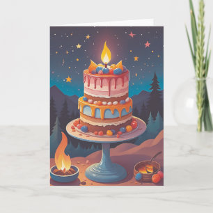 Carte Joie d'anniversaire autour d'un feu de camp