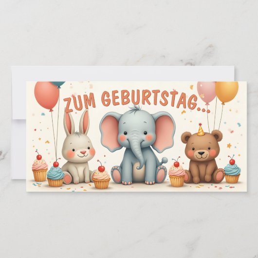 Carte Joie d'anniversaire avec des amis animaux (Devant)