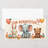 Carte Joie d'anniversaire avec des amis animaux (Devant / Derrière)