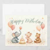 Carte Joie d'anniversaire d'animal avec des ballons (Devant / Derrière)