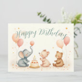 Carte Joie d'anniversaire d'animal avec des ballons (Debout devant)