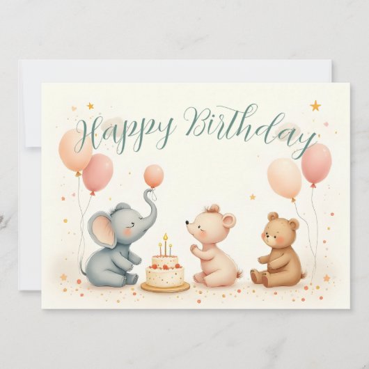 Carte Joie d'anniversaire d'animal avec des ballons (Devant)