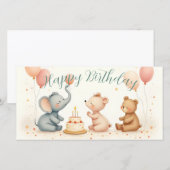 Carte Joie d'anniversaire d'animal avec des ballons (Devant / Derrière)