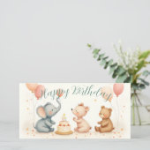 Carte Joie d'anniversaire d'animal avec des ballons (Debout devant)