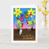 Carte Joie d'anniversaire de jardin, fées de arrosage de (Fleur jaune)