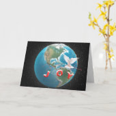 Carte JOIE DE Noël avec White Dove sur Globe (Fleur jaune)