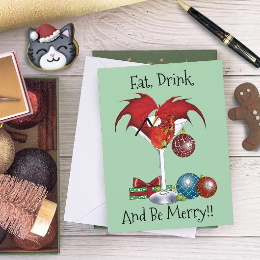 Carte Joie de Noël Fête Rouge Cocktail Dragon de Fête