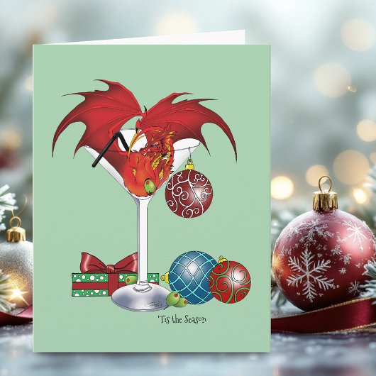 Carte Joie de Noël Fête Rouge Cocktail Dragon de Fête