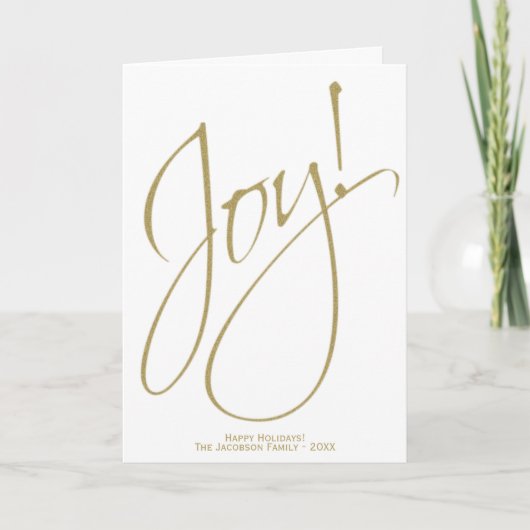Carte Joie ! Gold & White Script moderne Chic Photo de v (Devant)
