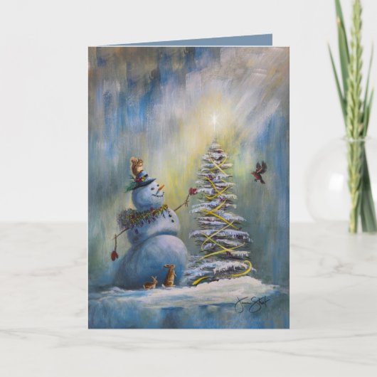 Carte Joie Lumineuse - Bonhomme de neige de Noël (Devant)
