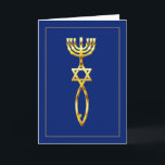 Carte Joint du Messie - bleu<br><div class="desc">Le joint du Messie,  du 1er siècle,  une combinaison d'un menorah,  Magen David et ichthys pêchent sur n'importe quel occaion Judaica et cartes dues Messie de salutation et de note.</div>