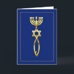 Carte Joint du Messie - bleu<br><div class="desc">Le joint du Messie,  du 1er siècle,  une combinaison d'un menorah,  Magen David et ichthys pêchent sur n'importe quel occaion Judaica et cartes dues Messie de salutation et de note.</div>