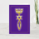 Carte Joint du Messie - pourpre<br><div class="desc">Le joint du Messie,  du 1er siècle,  une combinaison d'un menorah,  Magen David et ichthys pêchent sur n'importe quel occaion Judaica et cartes dues Messie de salutation et de note.</div>