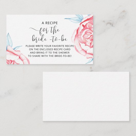 Carte jointe "RECETTE pour la mariée - à - être" (Devant / Derrière)