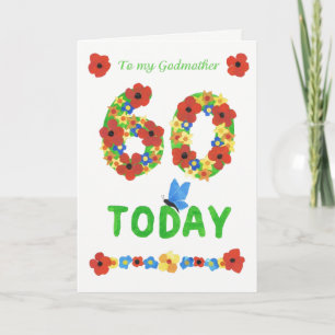 Carte Joli 60ème anniversaire Floral, pour Godmère
