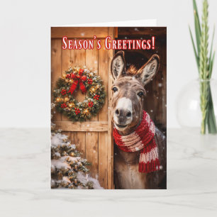 Carte Joli Âne Saison Bienvenue Grange Noël