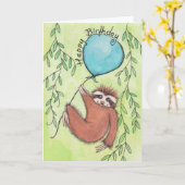 Carte Joli Anniversaire à Sloth (Fleur jaune)