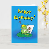 Carte Joli anniversaire de grenouille caricaturale (Fleur jaune)