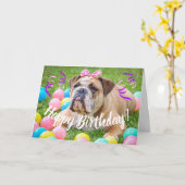 Carte Joli anniversaire de mignonne Bulldog (Fleur jaune)