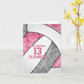 Carte joli anniversaire de volley-ball rose gris (Fleur jaune)