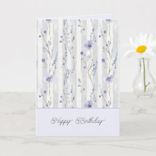 Carte Joli Anniversaire Fleurs Lavande Rayures Chic