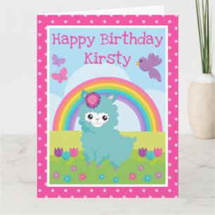 Carte Joli Anniversaire Floral Printanier Turquoise Lama