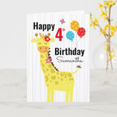 Carte Joli Anniversaire Giraffe Nom personnalisé (Fleur jaune)