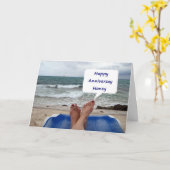 CARTE JOLI ANNIVERSAIRE MIDI-JOUR À LA PLAGE (Fleur jaune)