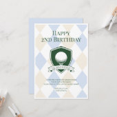 Carte Joli Anniversaire Moderne Garçons Golf 2 Ans (Devant/Arrière en situation)